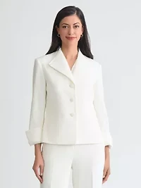 Women's Stretch Crepe Three Button Jacket with Organza Trim