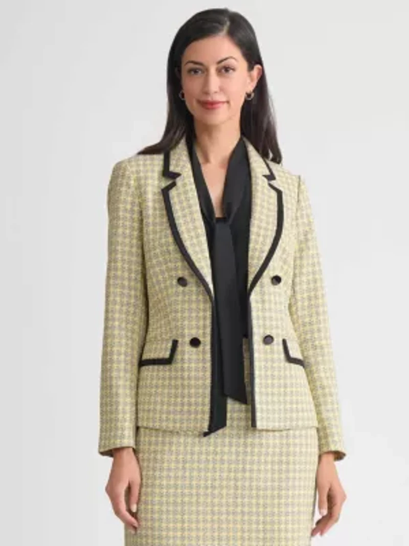 Women's Plaid Tweed Faux Double Breast Framed Jacket