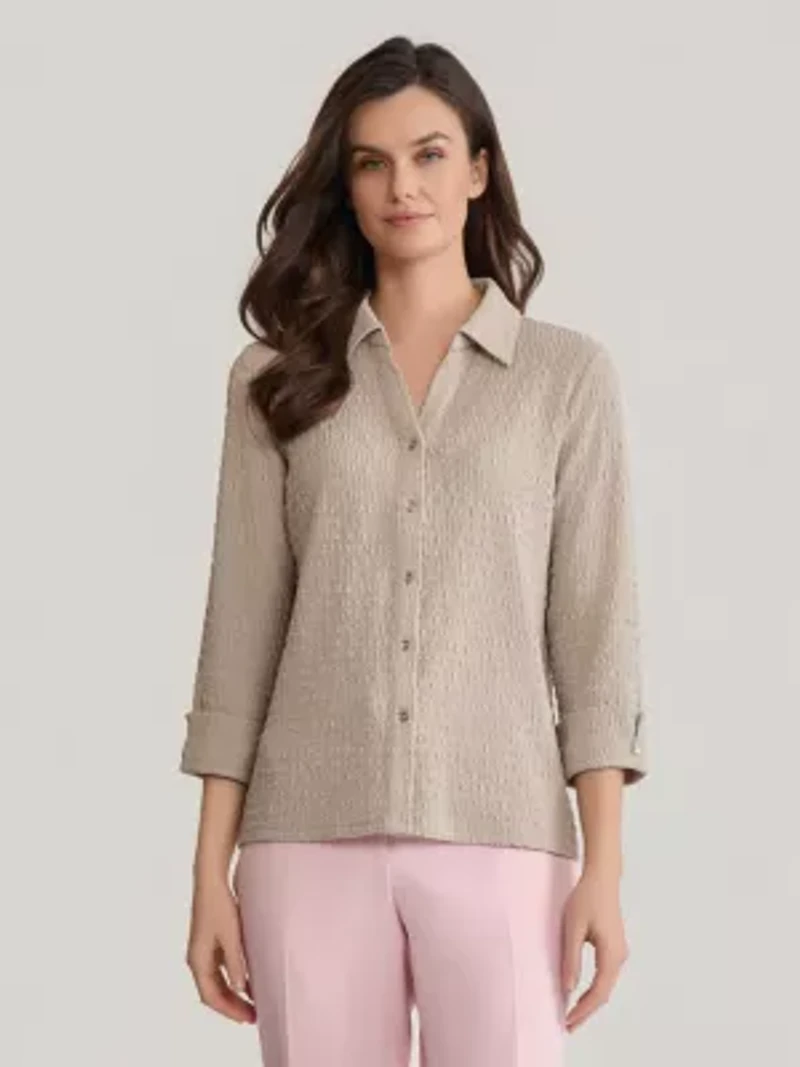 3/4 Sleeve Button Front Knit Top