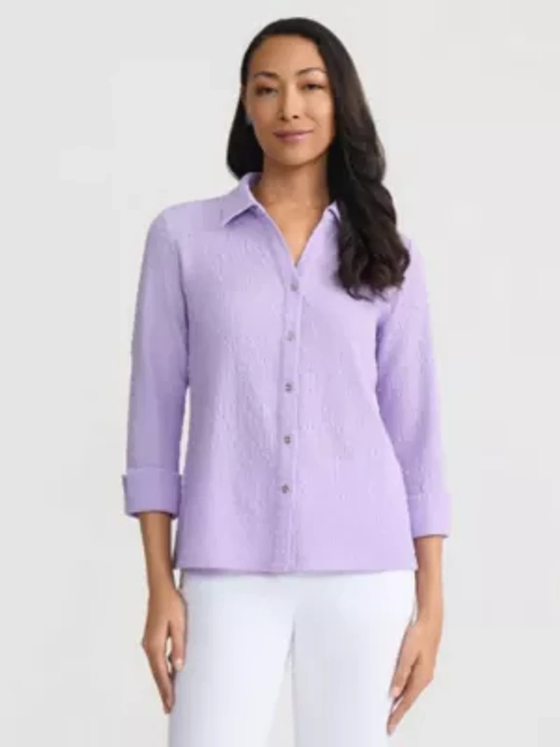 Petite Knit 3/4 Sleeve Button Front Top