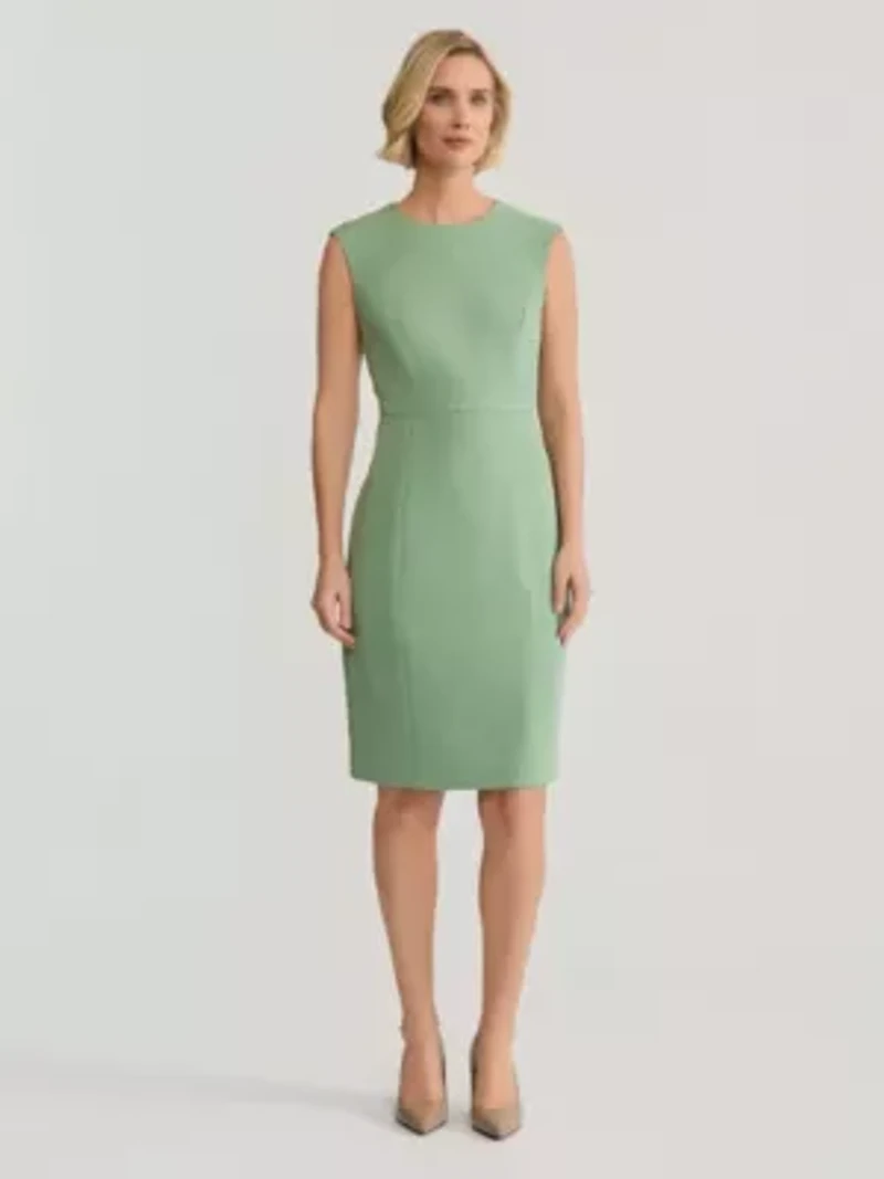 Stretch Crepe Seamed Sheath Dress