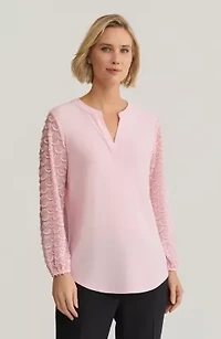 Long Sleeve Split Neck Lace Knit Top