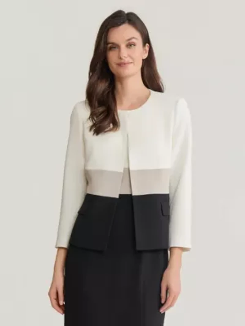 Stretch Crepe Colorblock Cardigan Jacket