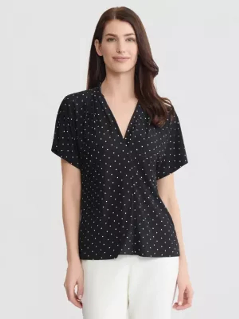 Dot Print V-Neck Knit Top