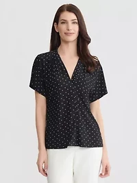 Dot Print V-Neck Knit Top