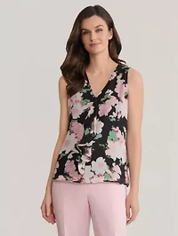 Multi Floral Print Ruffle Front Blouse