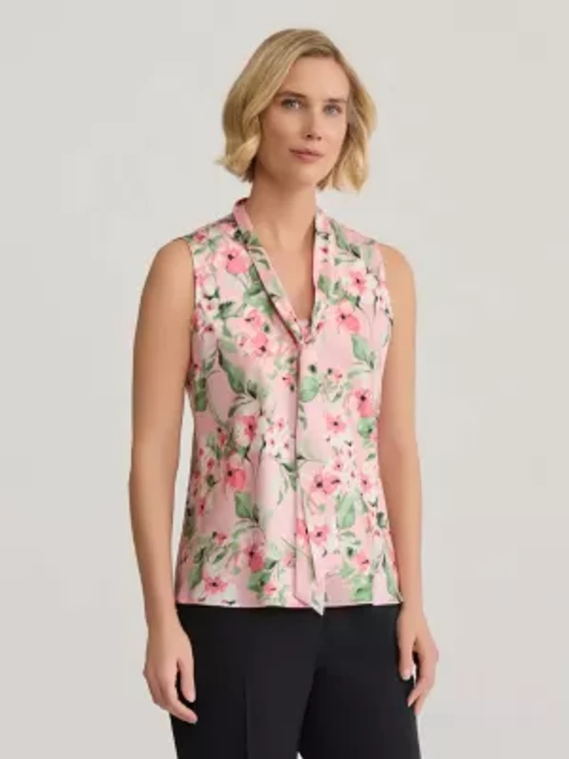 Floral Print Tie Neck Blouse