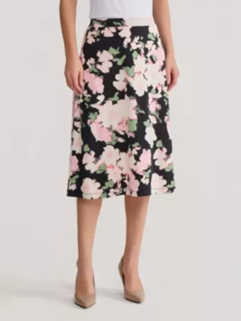 Floral Print Pull On Knit Midi Skirt