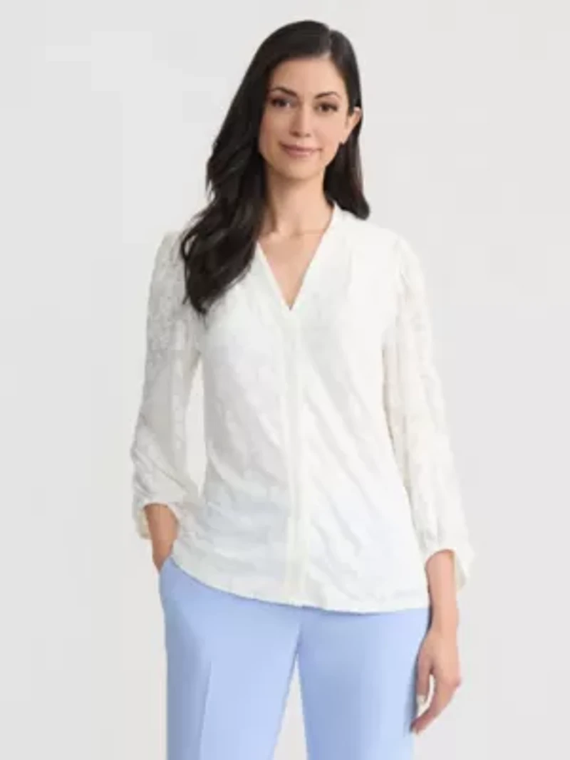 Petite Floral Burnout Long Sleeve Knit Top