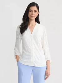 Petite Floral Burnout Long Sleeve Knit Top