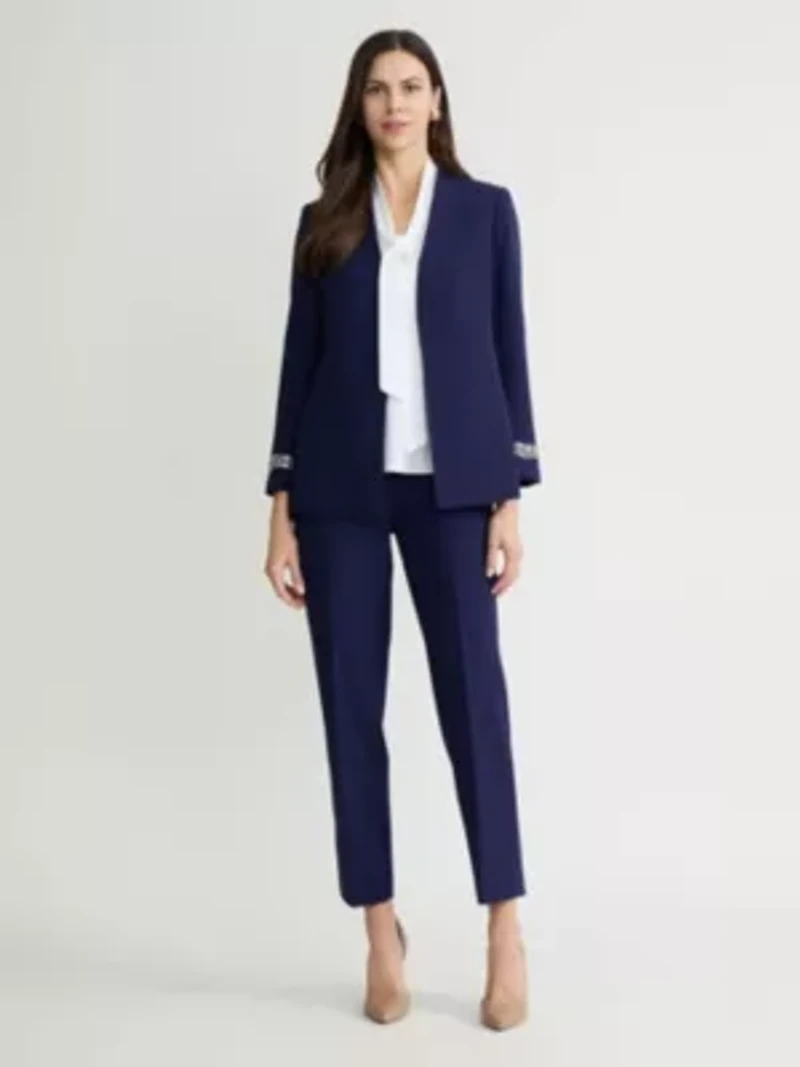 Women's Collarless Jacket with Embellished Sleeve