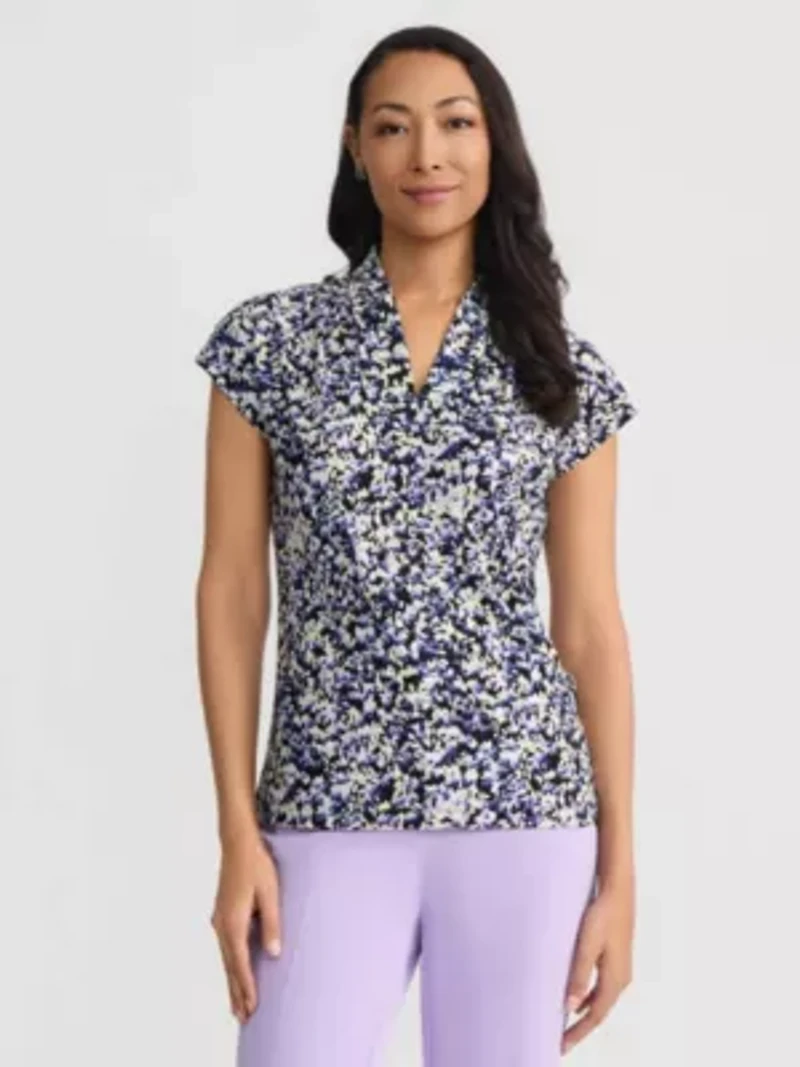 Women's Multi Print Funnel Neck Knit Top