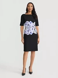 Women's Floral Print Elbow Sleeve Sheath Dress