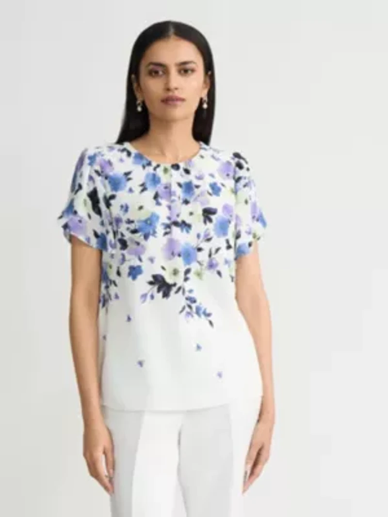 Petite Floral Print Flutter Sleeve Blouse