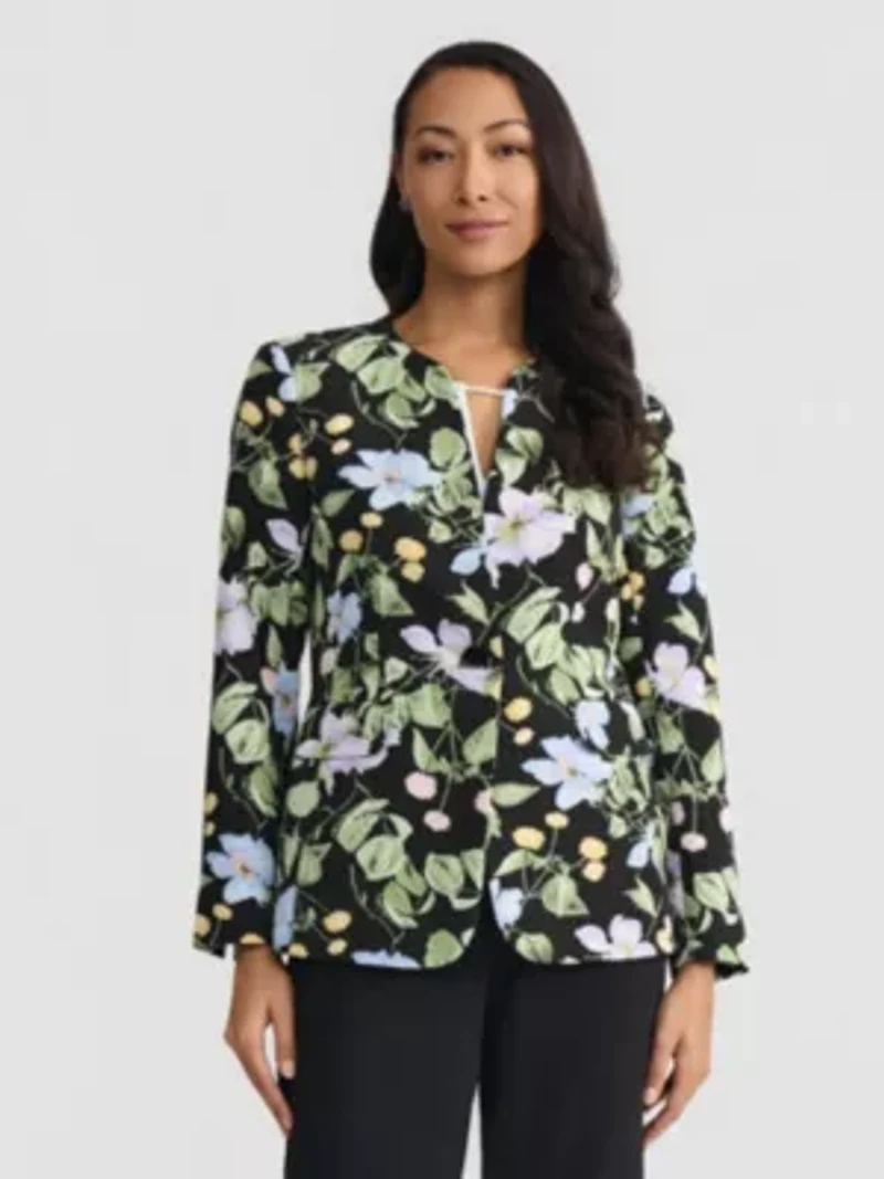 Petite Floral Print One Button Jacket