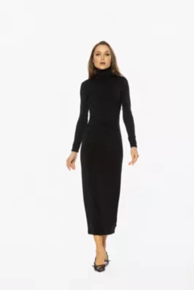 Veda Mockneck Side Ruch Long Dress