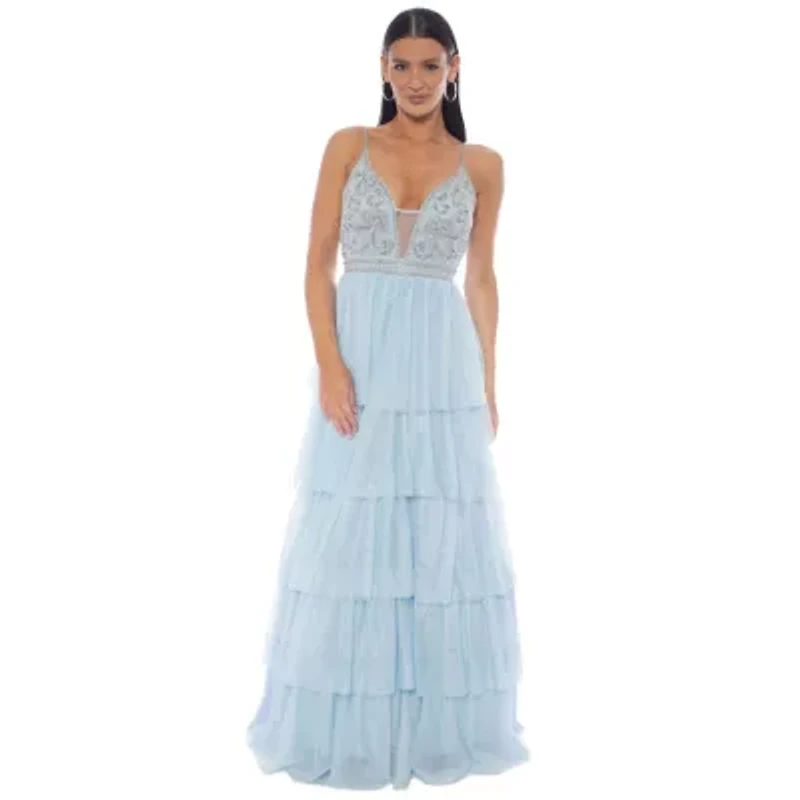 Beaded bodice tiered ballgown