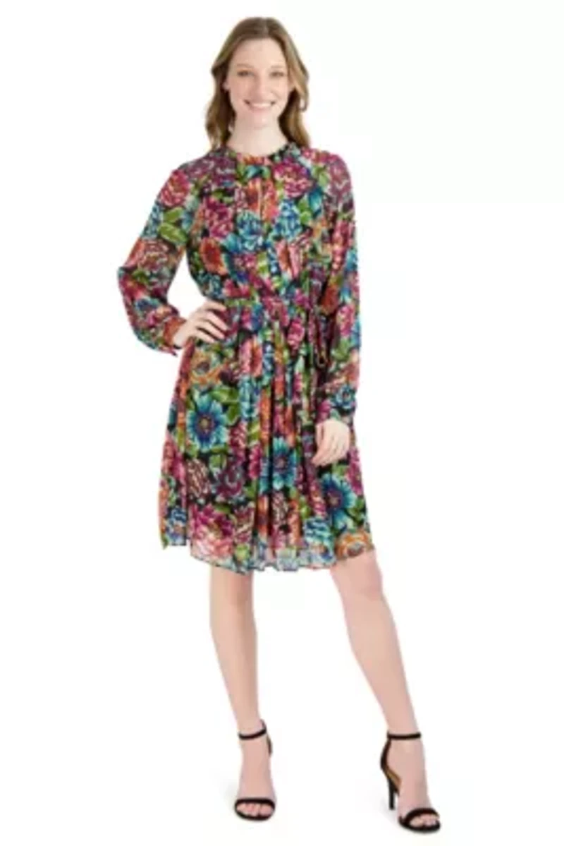 LS PLEATED FRONT DRESS