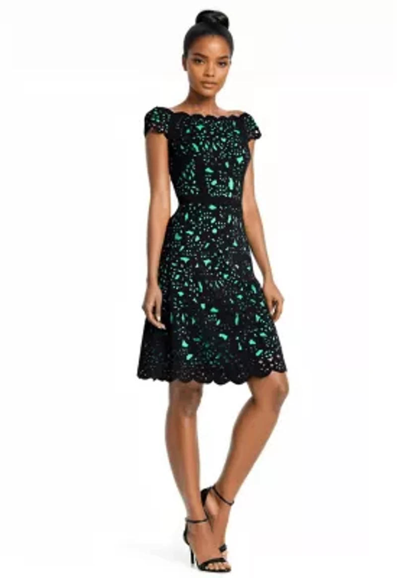 Off the Shoulder Laser Cut Dress