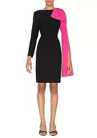 Dramatic Satin Bow Sleeve Crepe Dress