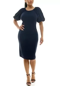 Pleat Puff Sleeve Dress