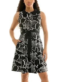 Sleeveless Collared Embroidered Dress