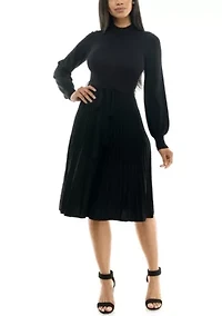 Mock Neck Pleated Dress