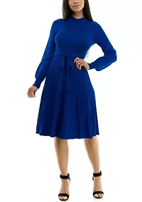 Women's Mock Neck Pleated Dress