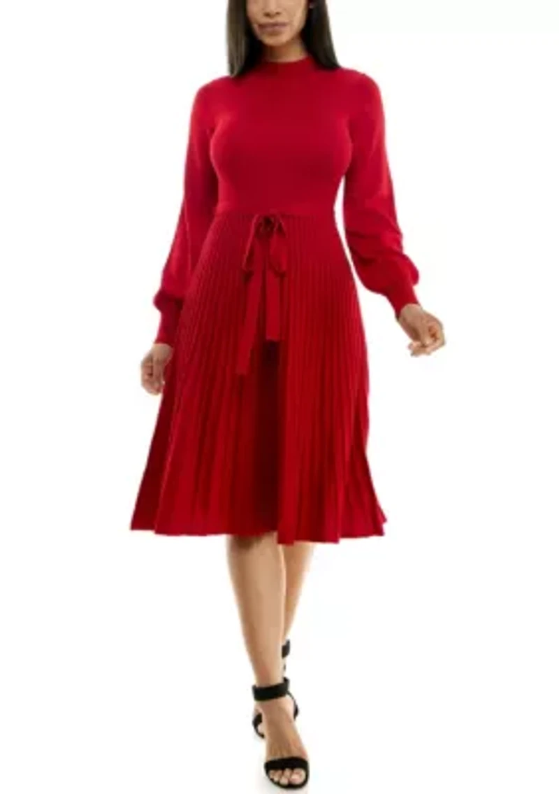 Women's Mock Neck Pleated Dress