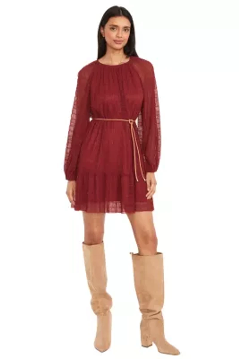 Long Sleeve Belted Mini Dress