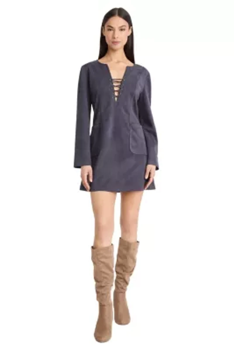 SUEDE LONG SLEEVE MINI DRESS