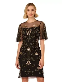 Beaded Illusion Neck Dress