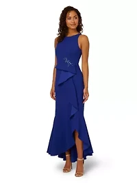 Beaded Crepe Halter Gown