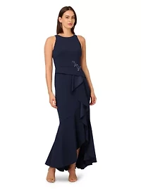 Beaded Crepe Halter Gown