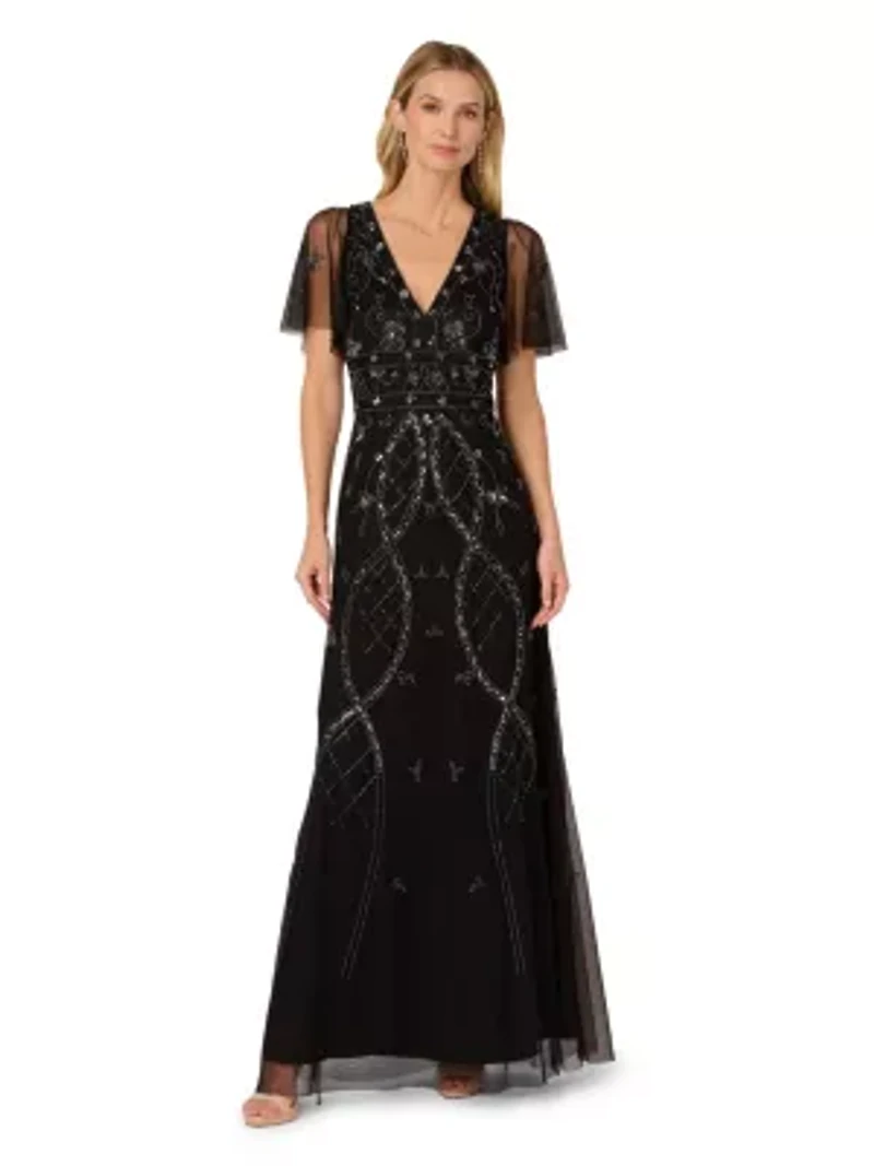 Bead Flutter Sleeve Dress