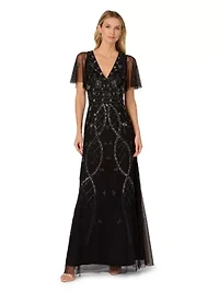 Bead Flutter Sleeve Dress