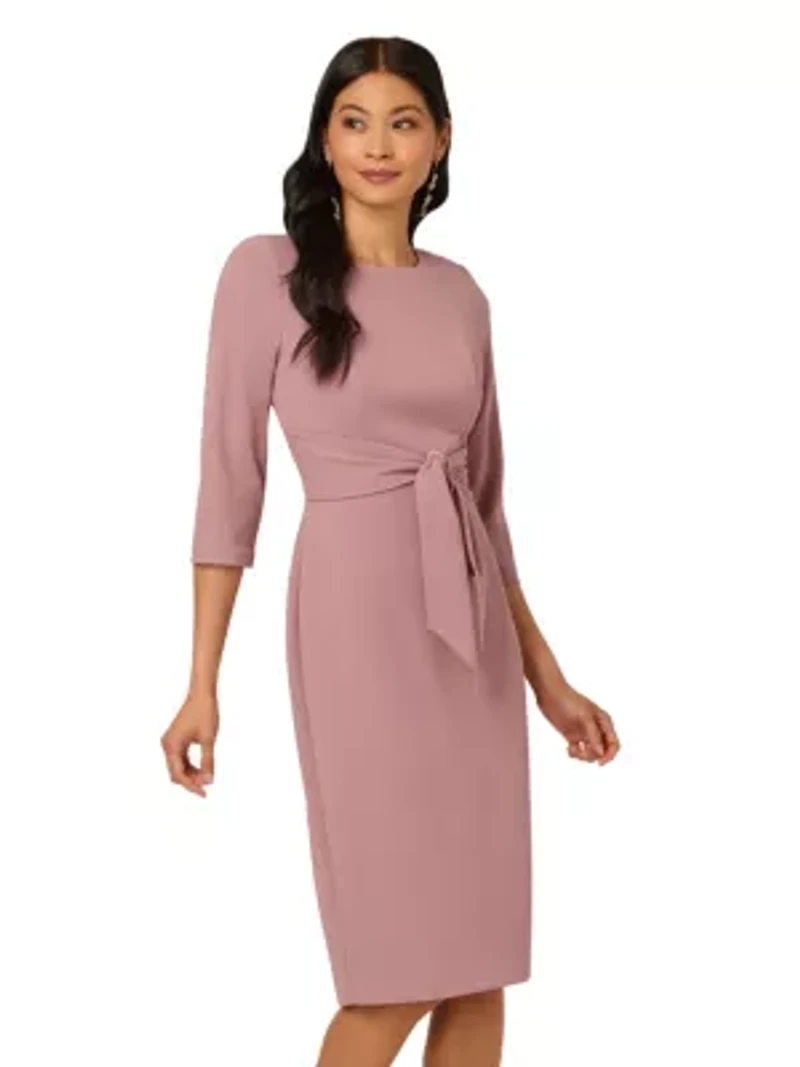 Women's Knit Crepe Tie Waist Sheath Dress