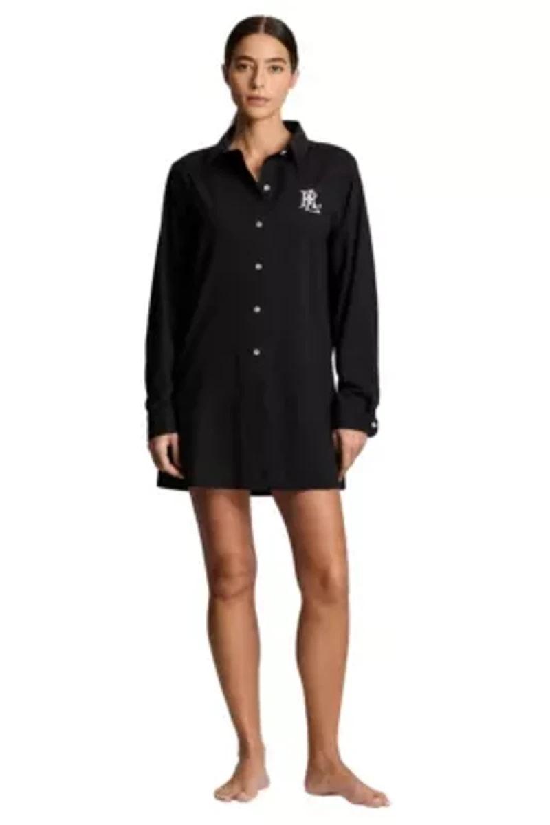 Logo Embroidered Shirt Cover Up