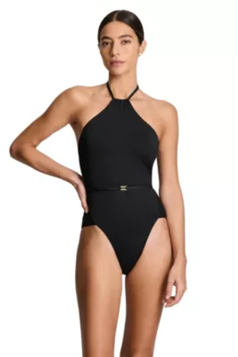 Squared Hip High Neck One Piece