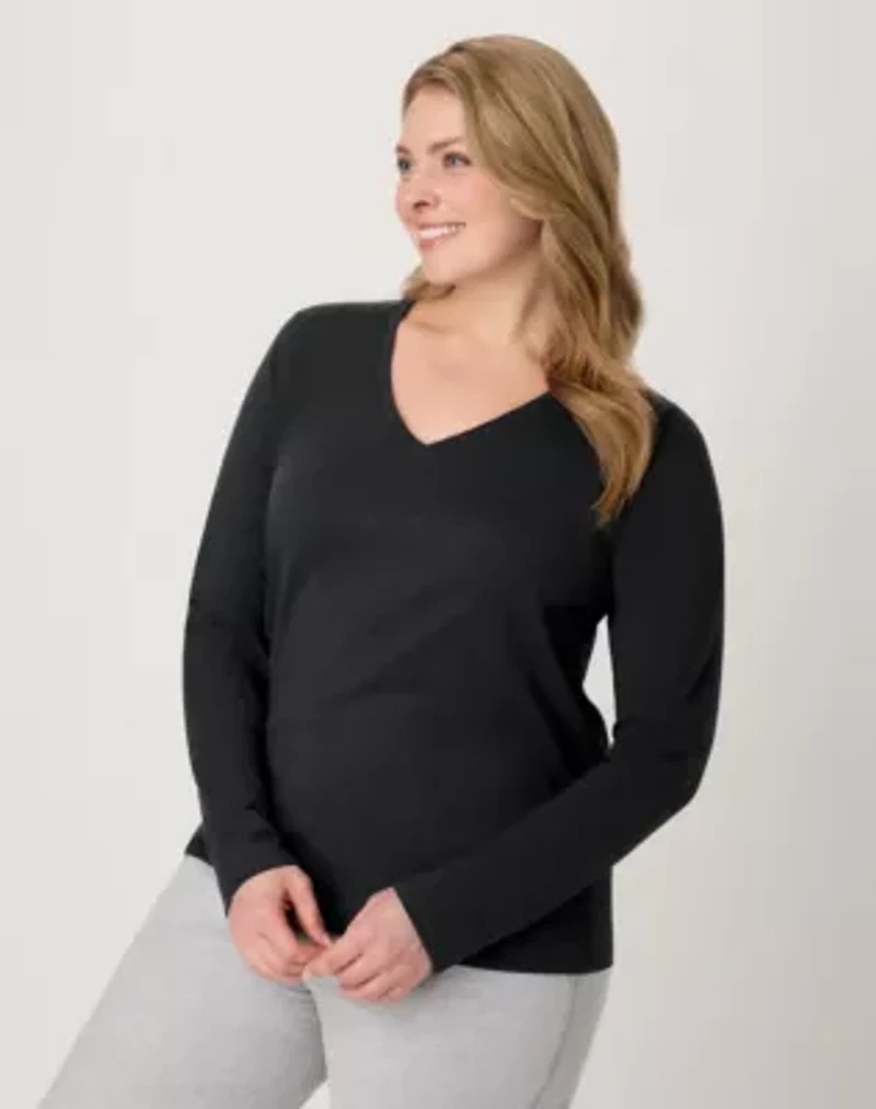 Women's Long Sleeve Cotton V-Neck T-Shirt