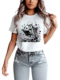 Gothic Reading Skeleton Halloween Tee for Bookworms