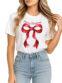 Merry Christmas Red Coquette Bow T‑Shirt