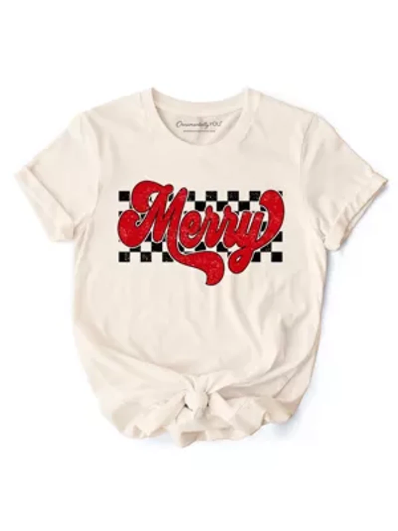 Merry Retro T‑Shirt, Christmas Checkered Tee