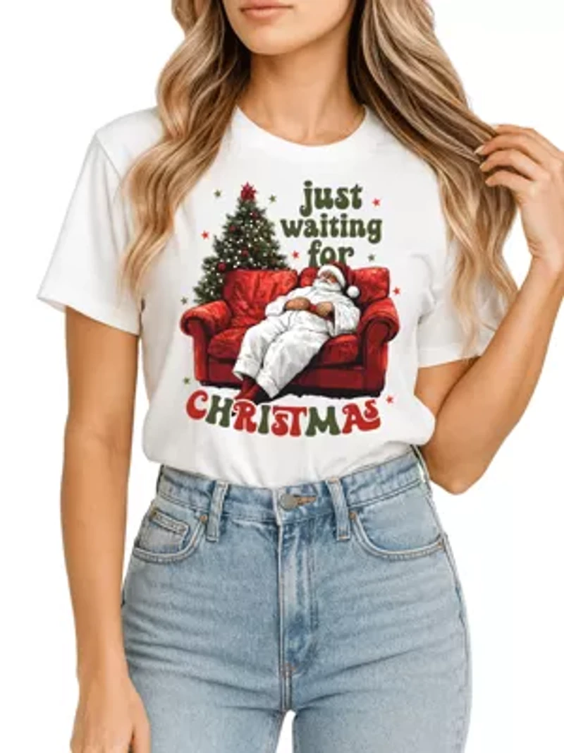 Just Waiting for Christmas Tee Lazy Holiday Season