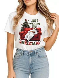 Just Waiting for Christmas Tee Lazy Holiday Season