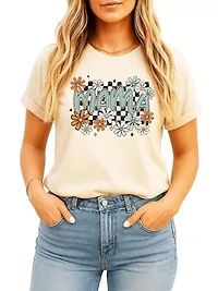 Floral Mama Checkered T-Shirt for Stylish Mothers