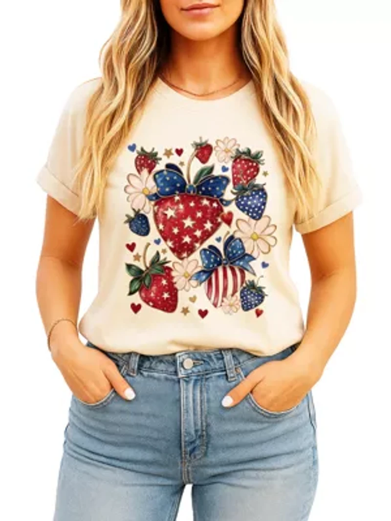 Patriotic Strawberries Festive Patch Tee