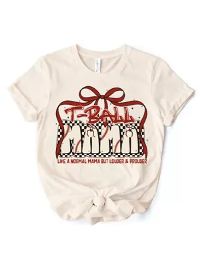 T-Ball Mama Coquette Red Bow T-Shirt for Proud Sports Moms