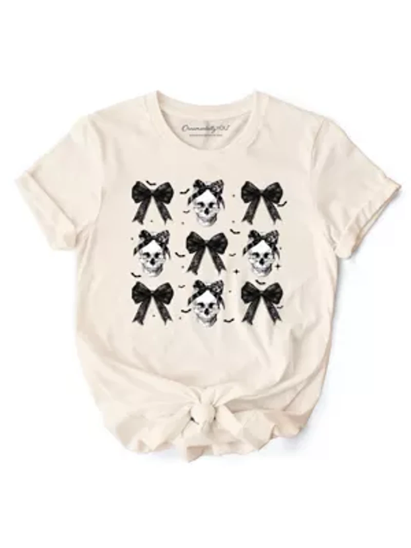 Coquette Skulls and Bows T-Shirt, Gothic Halloween Tee