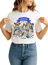 Idaho State Themes and Landmarks Tee for History Travel Lovers